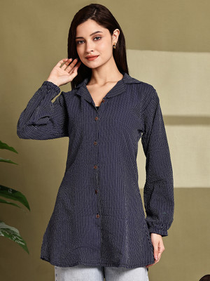 Aarsha Women Self Design Casual Blue Shirt