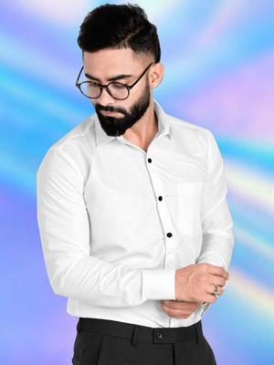 Shlvna Fashion Men Solid Formal White Shirt