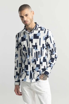 Snitch Men Printed Casual Blue Shirt