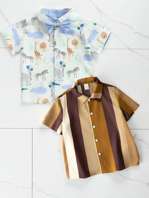 KIDOOZA Boys Printed, Striped Casual Multicolor Shirt(Pack of 2)