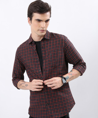 HIGHLANDER Men Checkered Casual Brown Shirt