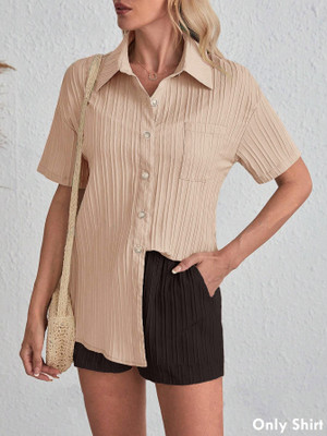 JINIK Women Solid Casual Beige Shirt