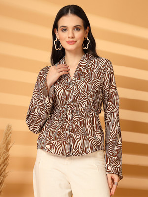 AAYU Women Printed Casual Beige Shirt
