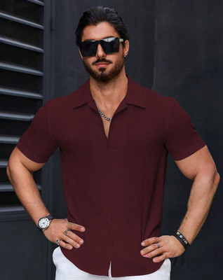 Ganesh Enterprise Men Self Design Casual Maroon Shirt
