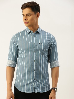 The Indian Garage Co. Men Striped Casual Grey Shirt