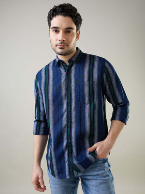 Tim Paris Men Striped Casual Blue Shirt