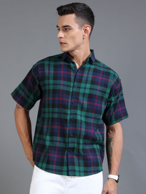 Kolor Fusion Men Self Design Casual Dark Blue, Green Shirt
