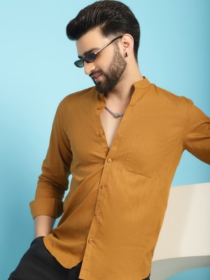 Indian Needle Men Solid Casual Yellow Shirt