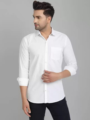 MOONBELL Men Solid Casual White Shirt