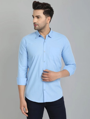 Vcom Men Solid Casual Light Blue Shirt