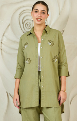 Shally Bhasin By Athena Women Solid Party Green Shirt