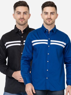 FREKMAN Men Solid Casual Black, Dark Blue Shirt(Pack of 2)