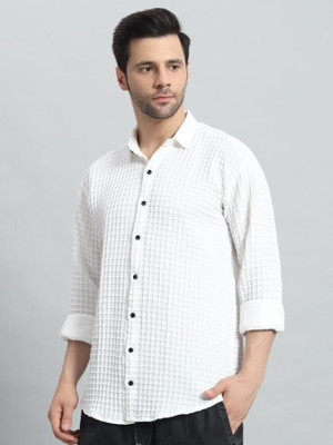 SHOOLIN Men Self Design Casual White Shirt
