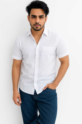 abbasifashion Men Solid Casual White Shirt