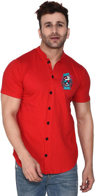GEUM Men Printed Casual Red Shirt