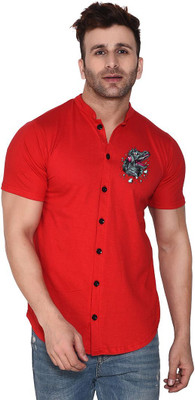 GEUM Men Solid Casual Red Shirt
