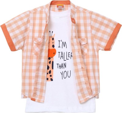 V-MART Baby Boys & Baby Girls Checkered Casual Orange Shirt