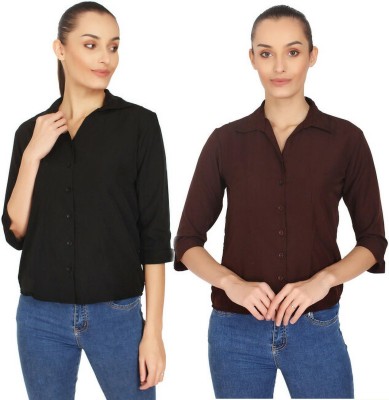 Laxmi sports Women Solid Casual Black, Brown Shirt(Pack of 2)