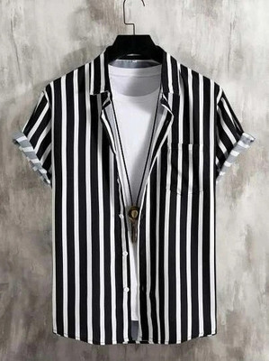 GCFAB Men Striped Casual Black Shirt