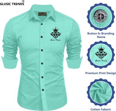 Glusic Trends Men Self Design Casual Light Green Shirt