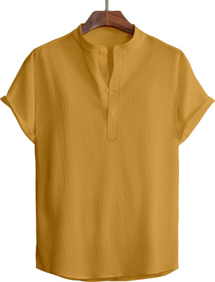 METRONAUT Men Self Design Casual Yellow Shirt