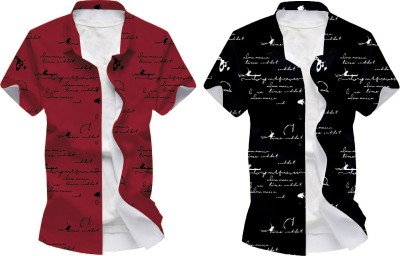 Blue dove Men Printed Casual Maroon, Black Shirt(Pack of 2)