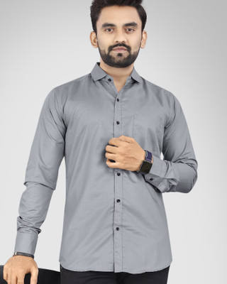 NIVICK Men Solid Formal Grey Shirt
