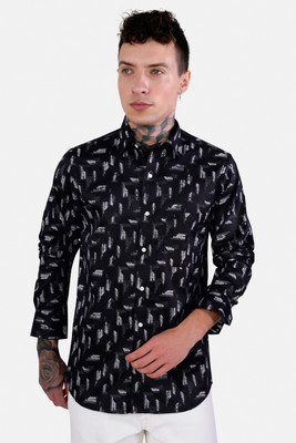 french crown Men Printed Casual Grey, Black Shirt