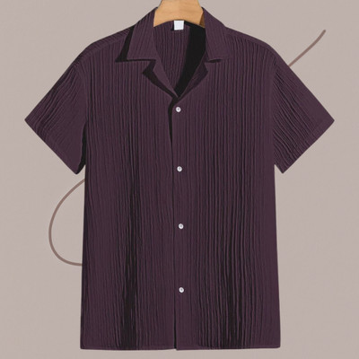 Jenil Fashion Men Self Design Casual Purple Shirt