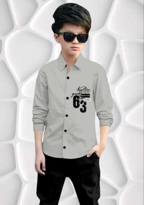 PRATHAM ENTERPRISEHUB Boys Printed Casual Grey Shirt