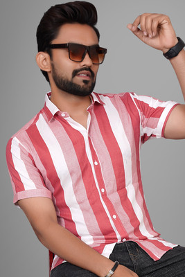 Voroxy Men Printed Casual Pink Shirt