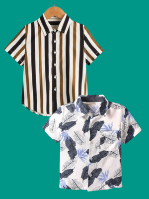 KILLER Boys Striped, Printed Casual Dark Blue Shirt(Pack of 2)