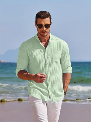 Leriya Fashion Men Self Design Casual Green Shirt