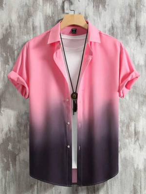 SHFASHION Men Dyed/Ombre Casual Pink, Black Shirt