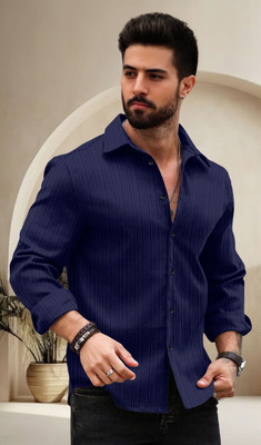 Growwax Men Self Design Casual Dark Blue Shirt