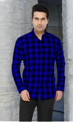 SHAH TEXTILES Men Checkered Formal Blue Shirt