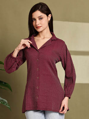 Aarsha Women Striped Casual Purple Shirt