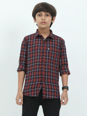 ALLWIN PAUL Boys Checkered Casual Cream Shirt
