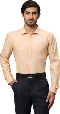 PARK AVENUE Men Self Design Formal White, Yellow Shirt