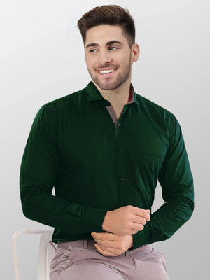 jagrutifashion Men Solid Formal Dark Green Shirt