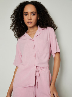 MAX Women Solid Casual Pink Shirt