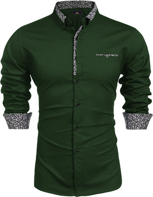 Webric Men Solid Casual Dark Green Shirt