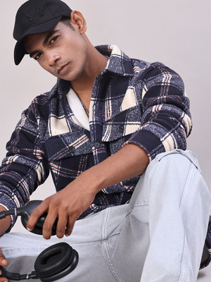V-MART Men Checkered Casual Blue Shirt