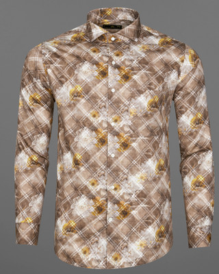 french crown Men Printed Casual Brown, White, Yellow Shirt