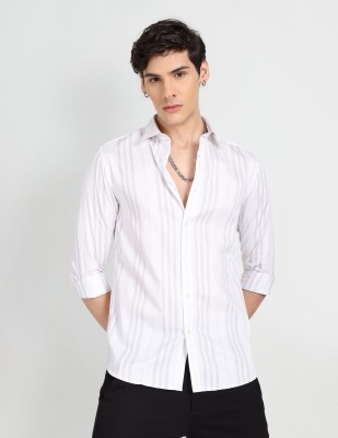 FLYING MACHINE Men Striped Casual White Shirt