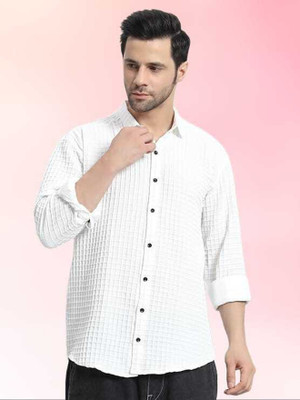 TUSHREE BOUTIQUE Men Self Design Casual White Shirt