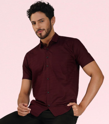BASE 41 Men Self Design Casual Maroon Shirt