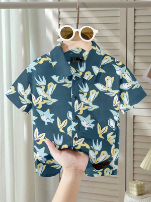 RUSTICRAGA Boys Printed Wedding & Party Light Blue Shirt