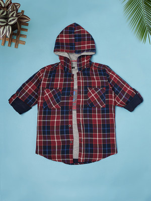 Ridokidz Boys Checkered Casual Maroon Shirt