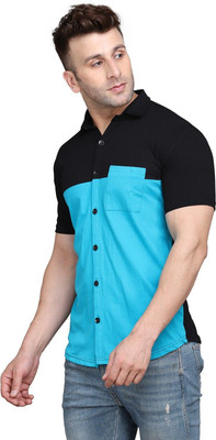 GEUM Men Solid Formal Black, Light Blue Shirt
